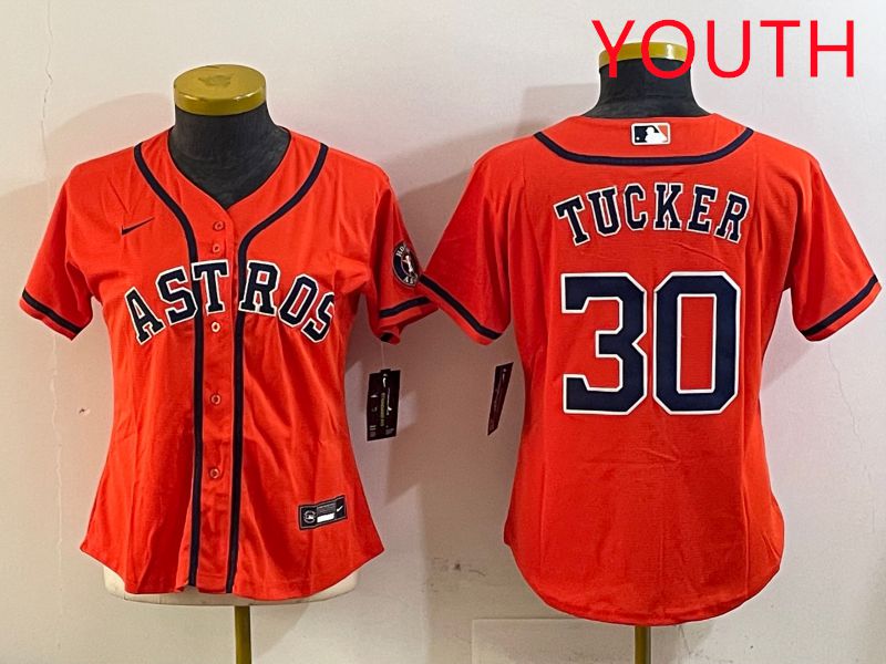 Youth Houston Astros 30 Tucker Orange Game 2025 Nike MLB Jersey style 1